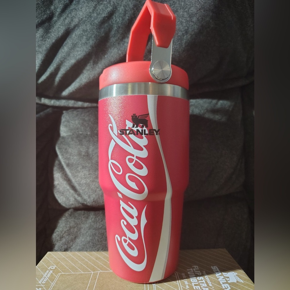 Stanley Red and White Travel Tumbler with Handle